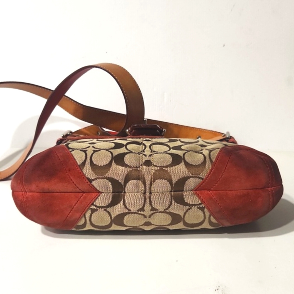 Coach Canvas Suede Signature C Red Crossbody Shoulder Bag - Picture 11 of 13